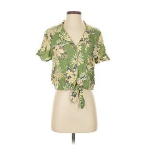 American Eagle Shirt L Women’s Tropical Hawaiian Green Floral Crop Top